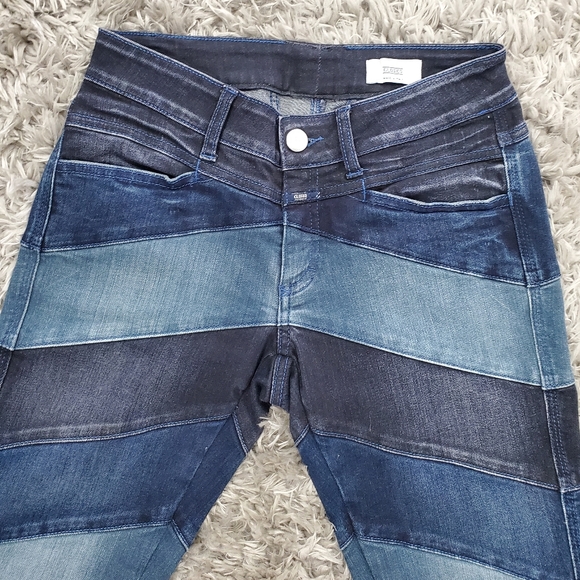 Closed Dark Blue Denim Striped Patched Jeans Size 27 - Picture 4 of 9